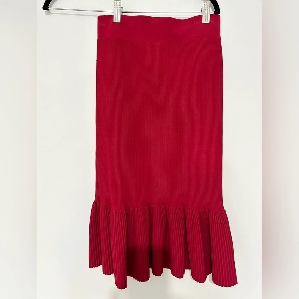 Akris punto skirt size 4 red fitted bodycon mini pleated hem office